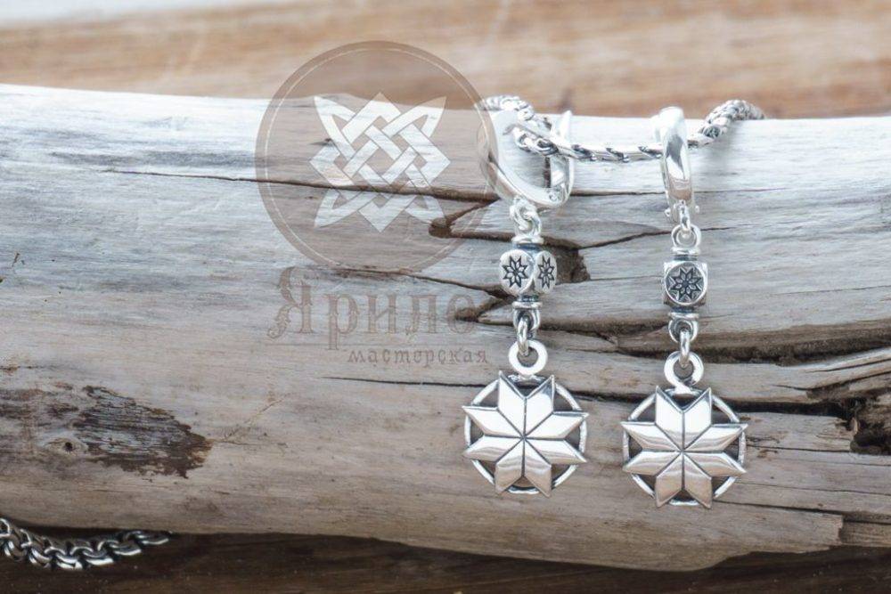 Серьги Алатырь серебро 925, женский славянский оберег, Мастерская Ярило
